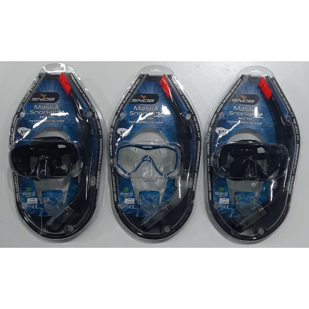 M305+SN02 SNOB TEMP. YETİŞKİN MASKE&ŞNORKEL SET 12 Lİ
