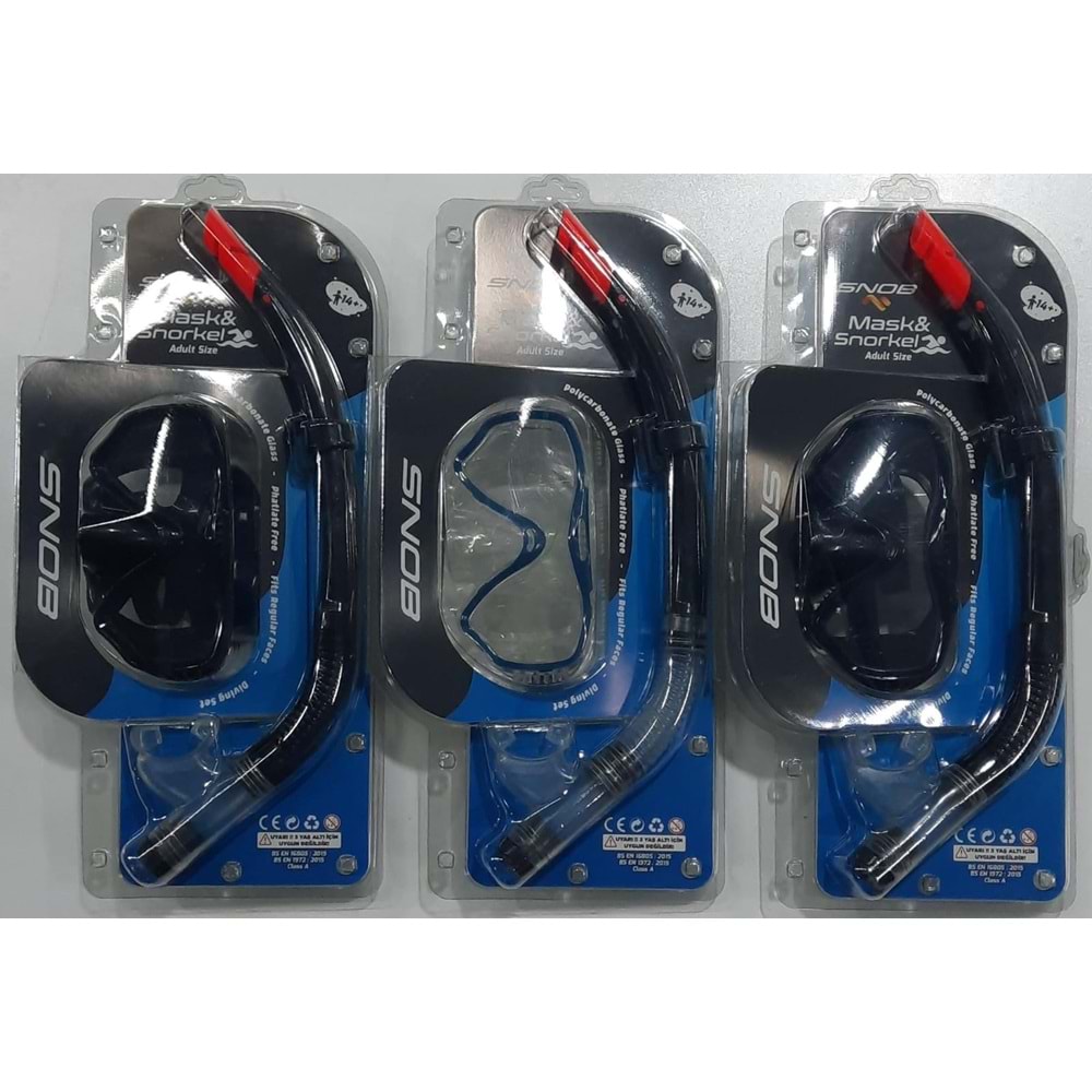 M305P+SN02 SNOB PC. YETİŞKİN MASKE&ŞNORKEL SET 12 Lİ