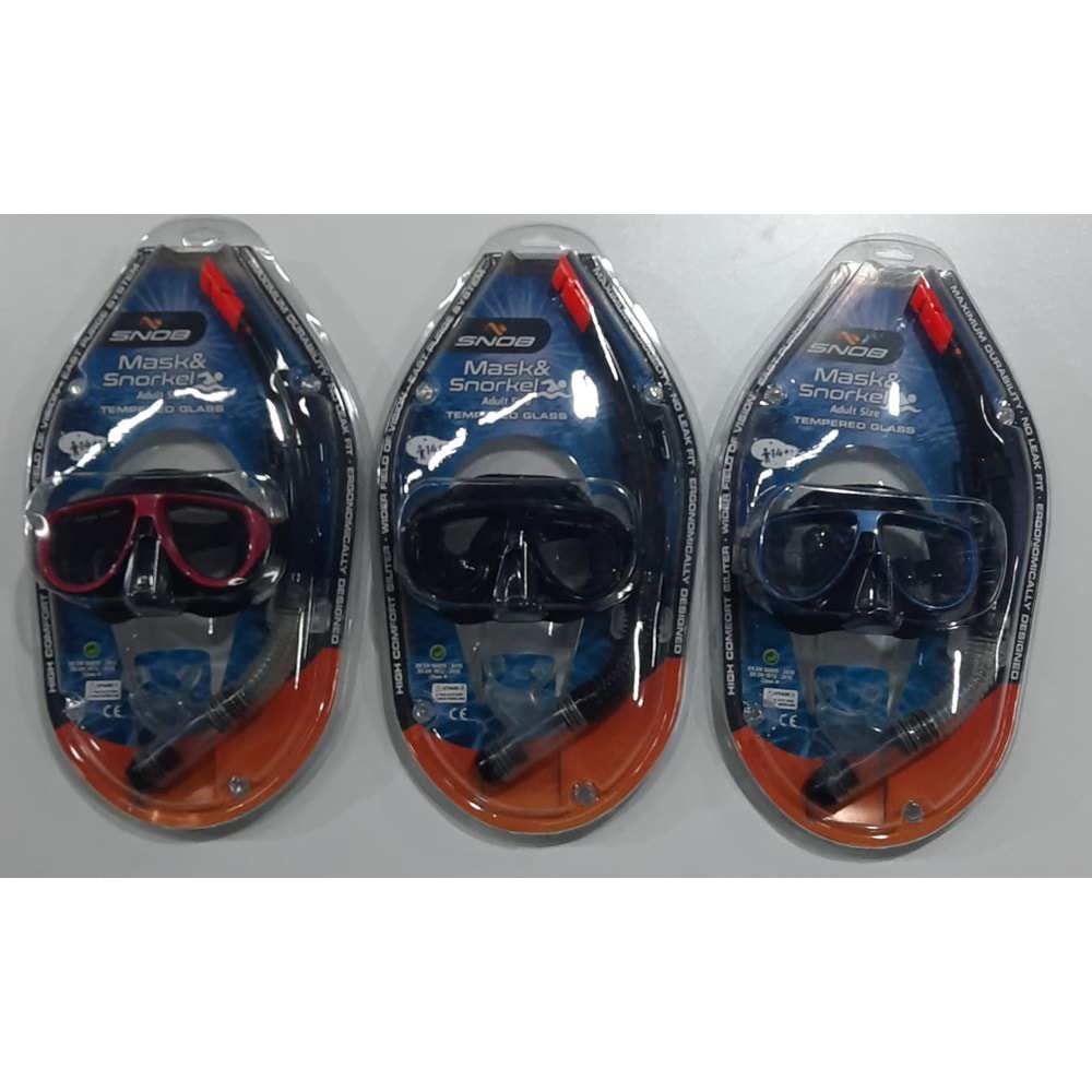M308+SN02 SNOB TEMP. YETİŞKİN MASKE&ŞNORKEL SET 12 Lİ