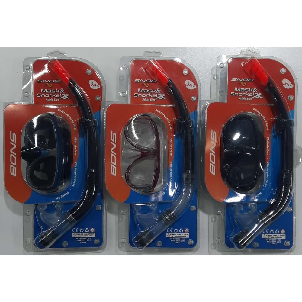 M308P+SN02 SNOB PC. YETİŞKİN MASKE&ŞNORKEL SET 12 Lİ