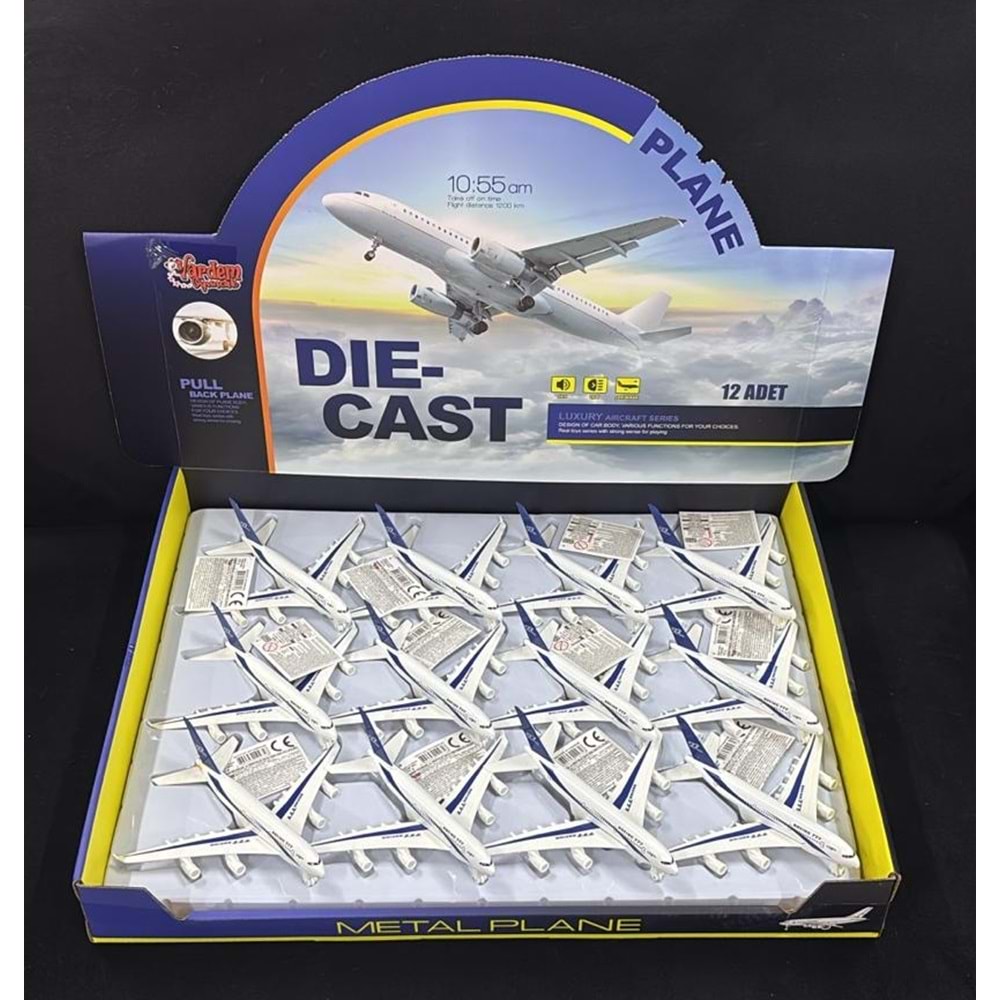 777-2 ÇEK BIRAK SESLİ IŞIKLI MAVİ BOİNG YOLCU UÇAĞI 12 Lİ (144)