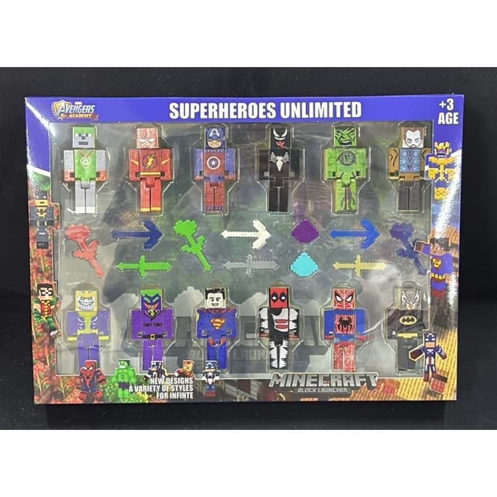 1972 MİNECRAFT 12 Lİ SÜPER KAHRAMAN FİGÜR KUTUDA (48)